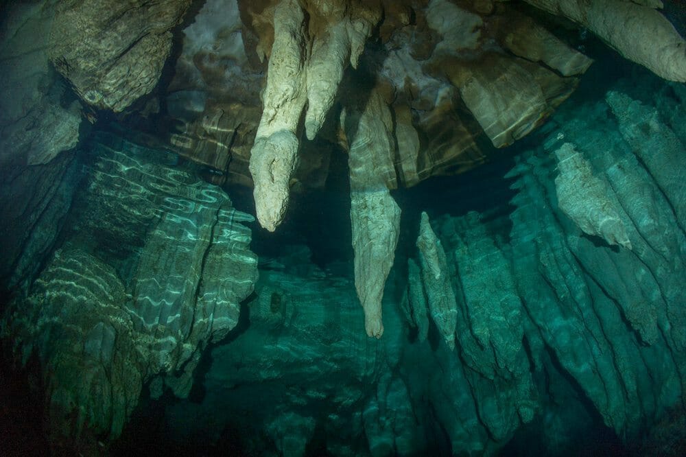 Diving in Chandelier Cave Palau