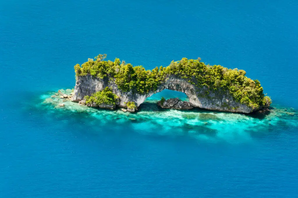 Beautiful view of The Arch landmark in Palau from above