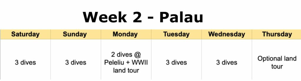 Palau dive schedule combo dive trip